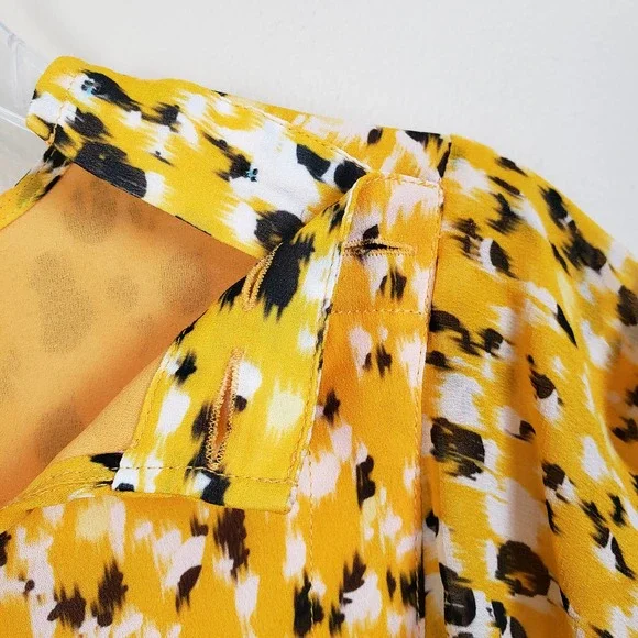 Derek Lam IO Crosby Ruffle Top Blouse Yellow Black Long Sleeve Size 6 - Picture 4 of 9
